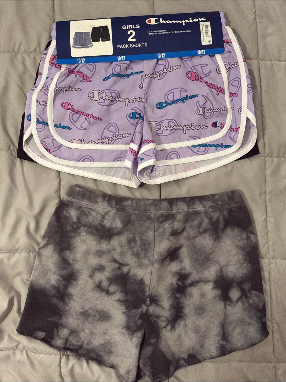 Lot of 3 Girls Shorts Champion Bundle + Black Gray Tie-Dye Size 10/12